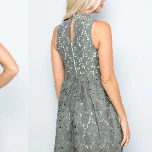 Sexy Olive Green Lace Mini Dress - L - Picture 6 of 7